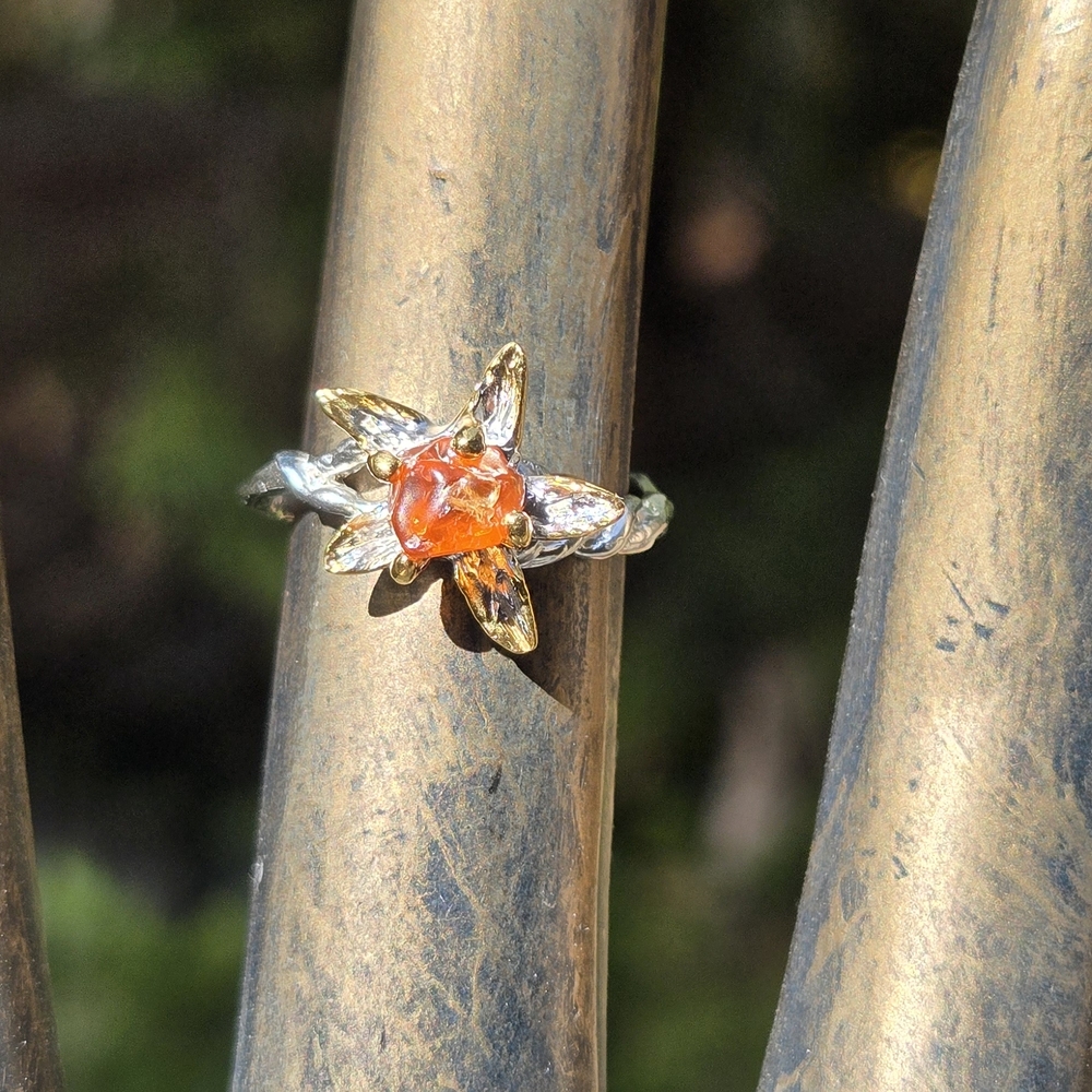 Tourmaline Natural Gemstone Orchid Sterling & Gold Ring Sz6